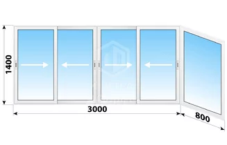 Раздвижное алюминиевое остекление балкона И-155 3800x1400