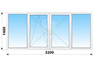 Теплое пластиковое остекление балкона И-155 3200x1400