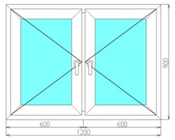 Двухстворчатое пластиковое окно 1200x900