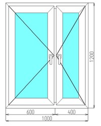 Двухстворчатое пластиковое окно 1200x900