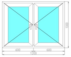 Двухстворчатое пластиковое окно 1200x1000