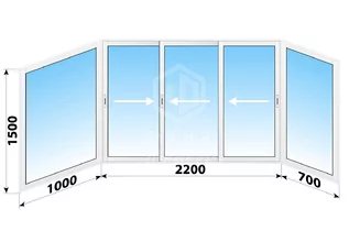 Раздвижное алюминиевое остекление балкона П-3 3900x1500