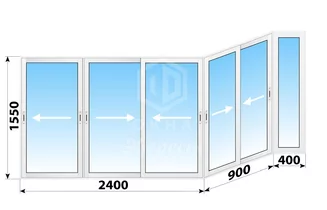 Раздвижное алюминиевое остекление балкона П-44 3700x1550