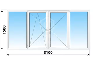 Теплое пластиковое остекление балкона П-42 3100x1500