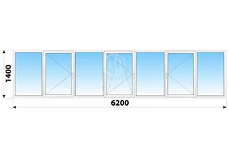 Теплое пластиковое остекление балкона II-68 6200x1400