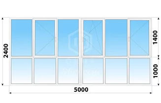 Теплое пластиковое панорамное остекление 5000x2400