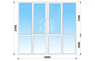 Теплое пластиковое панорамное окно 3000x2700