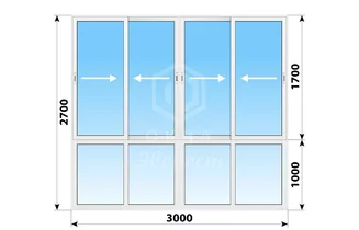 двойное раздвижное алюминиевое остекление 3000x2700