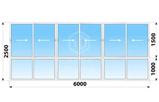 французское раздвижное алюминиевое остекление 6000x2500