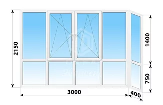 Теплое пластиковое двойное остекление балкона II-49 3400x2150