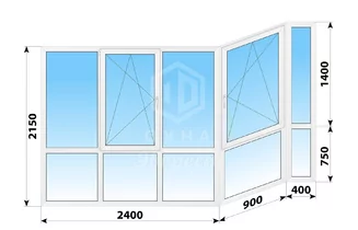 Теплое пластиковое французское остекление балкона П-44 3700x2150