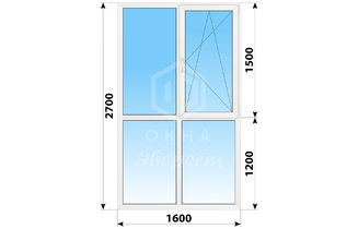 Теплое пластиковое французское остекление 1600x2700