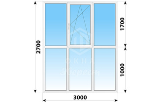 Пластиковые окна в пол на лоджию 2200x2700