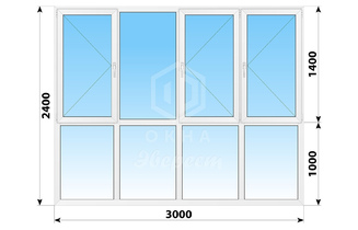 Пластиковые окна в пол на лоджию 3000x2400