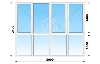 Теплое пластиковое французское остекление 3000x2400