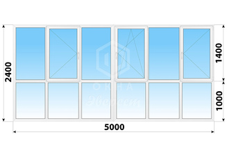 Пластиковые окна в пол на лоджию 5000x2400
