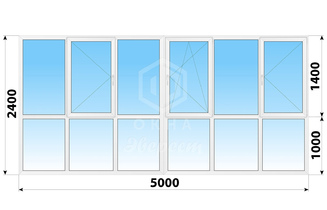 Теплое пластиковое французское остекление 5000x2400