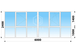 Теплое пластиковое французское остекление 6000x2400 №3