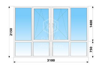Пластиковые окна в пол на лоджию П-42 3100x2150