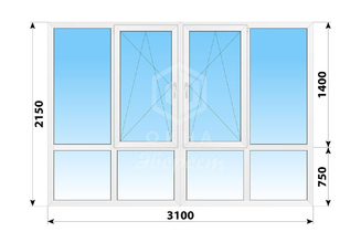 Теплое пластиковое французское остекление балкона П-42 3100x2150