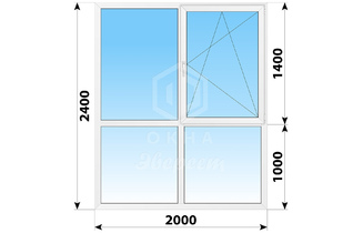 Теплое пластиковое французское остекление 2000x2400