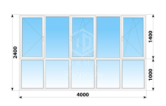 Теплое пластиковое французское остекление 4000x2400