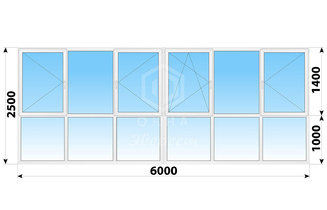 Теплое пластиковое французское остекление 6000x2400