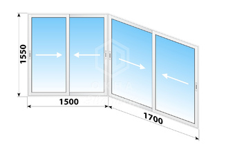 Раздвижное алюминиевое остекление балкона П-44 3200x1550
