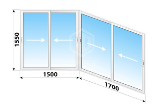 Раздвижное алюминиевое остекление угловой лоджии П-44 3200x1550
