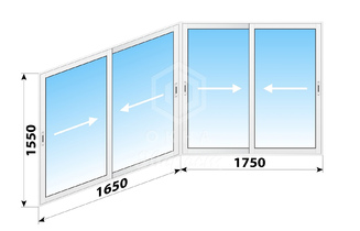 Раздвижное алюминиевое остекление угловой лоджии П-44Т 3400x1550